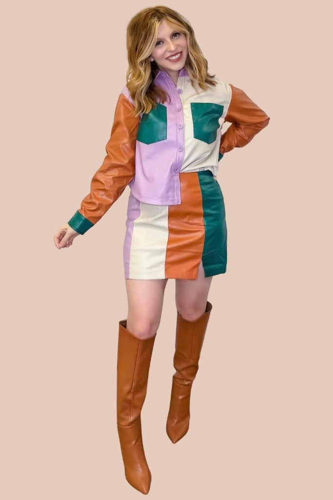 Blindsided Leather Skirt- multi color - June Seventh Boutique