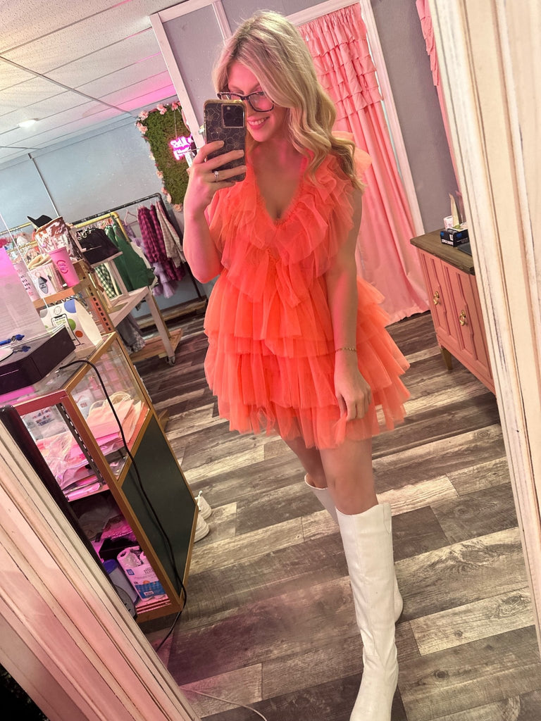 Coral Tulle Dreams Dress Georgia Peaches - June Seventh Boutique