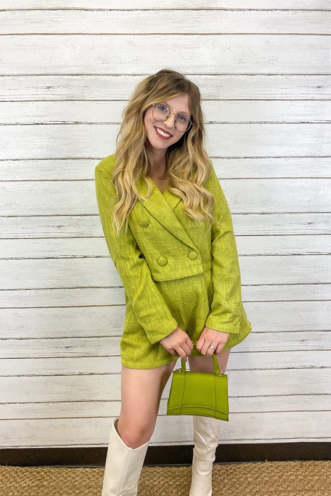 Meredith Cropped Tweed Jacket-Chartreuse - June Seventh Boutique
