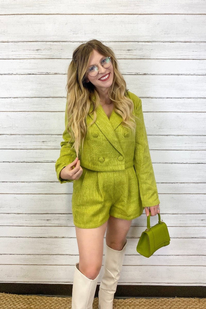 Meredith Cropped Tweed Jacket-Chartreuse - June Seventh Boutique