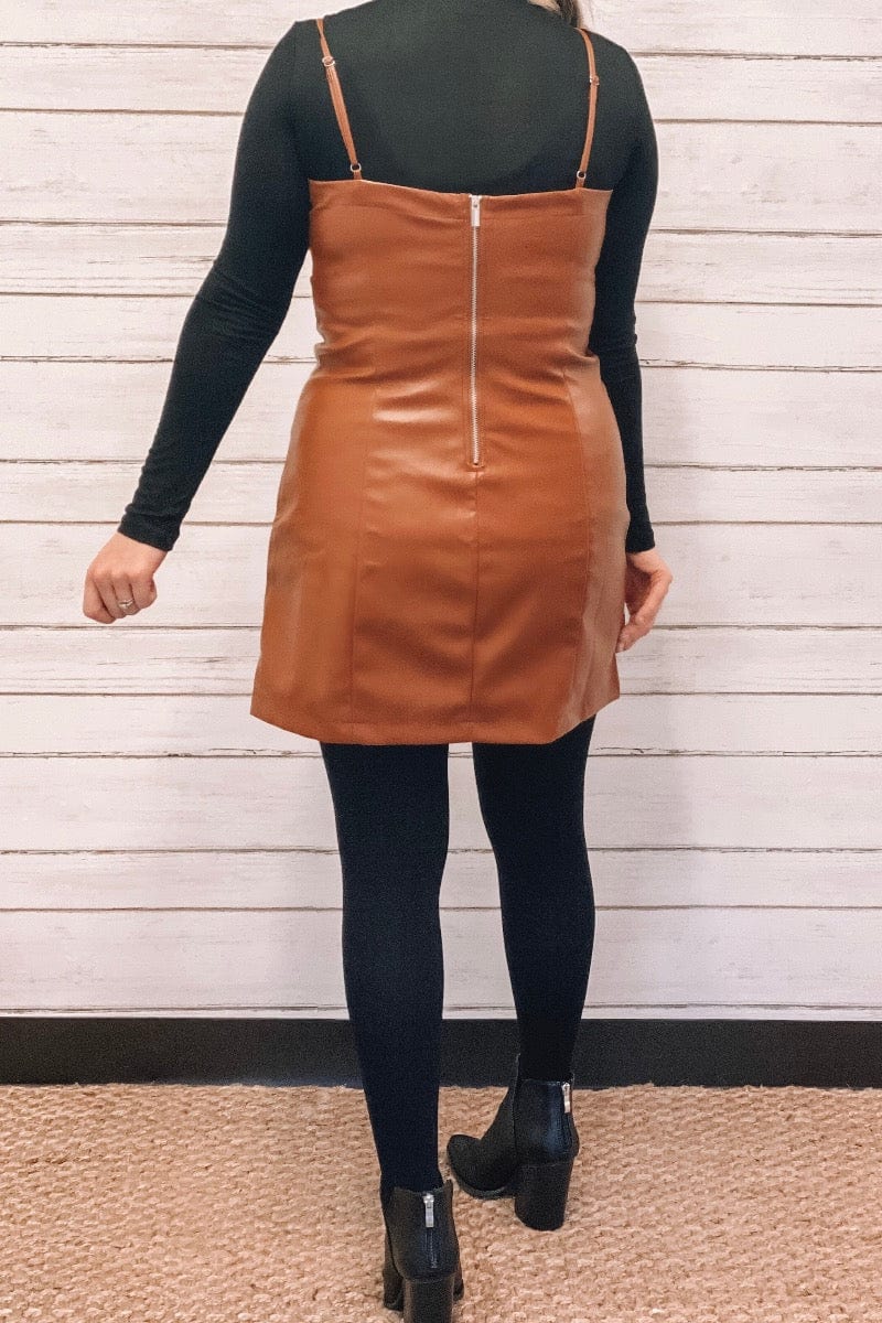 Faux-leather apron dress