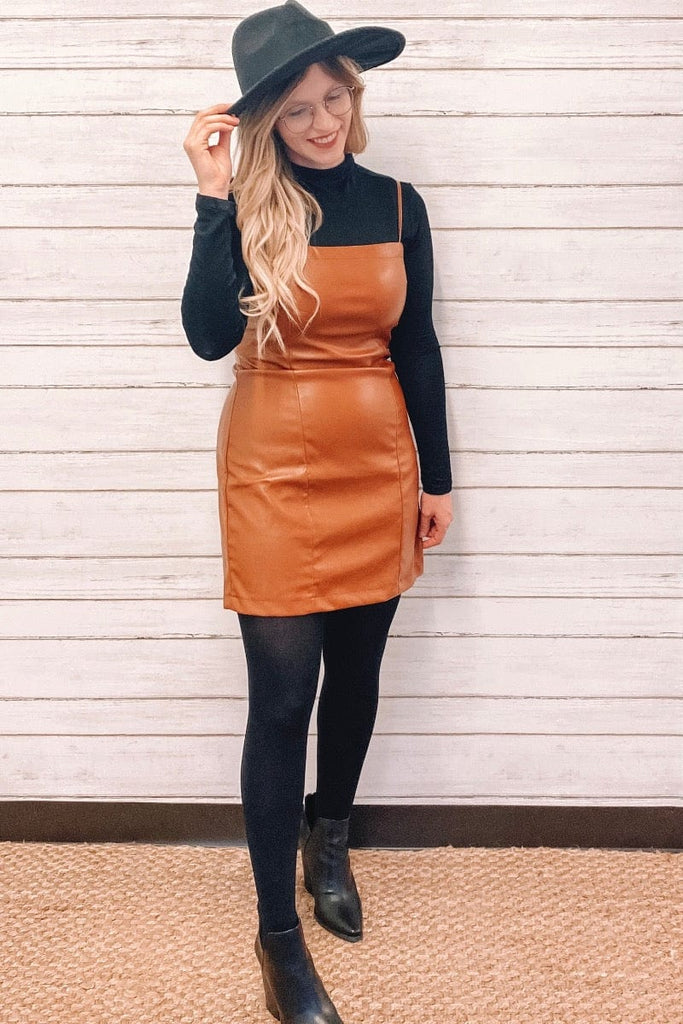 Spice Girl Leather Dress - Brown - June Seventh Boutique
