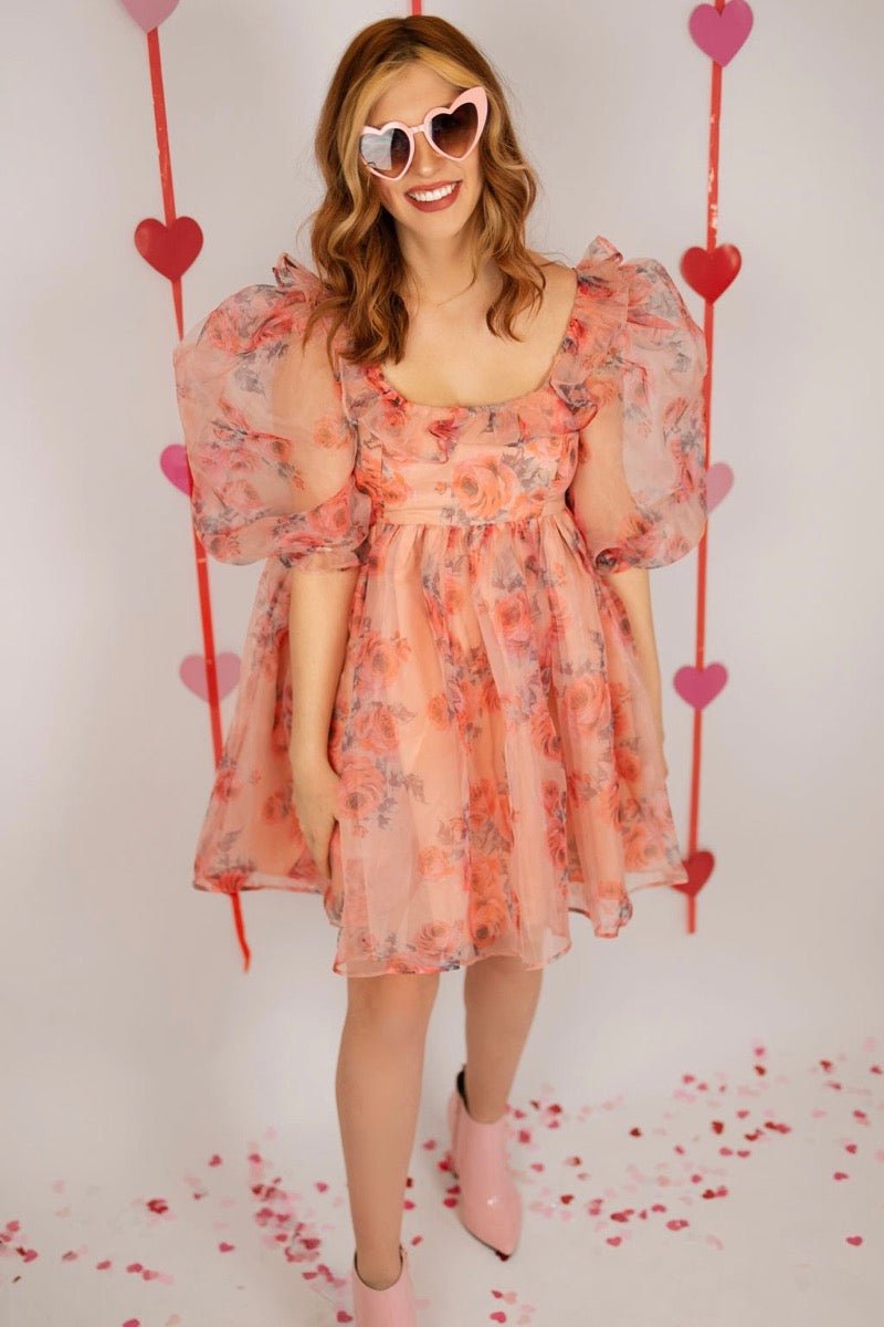 babydoll organza dress ASOS LUXE organza ruffle cupped baby doll dress with lace details in floral print